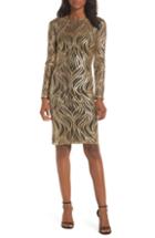Women's Tadashi Shoji Long Sleeve Sequin Mesh Cocktail Dress - Yellow