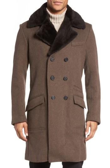 Men's Billy Reid Bowery Cashmere Long Coat With Genuine Nutria Fur Collar - Brown