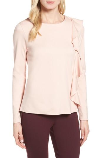 Petite Women's Halogen Ruffle Trim Top P - Pink