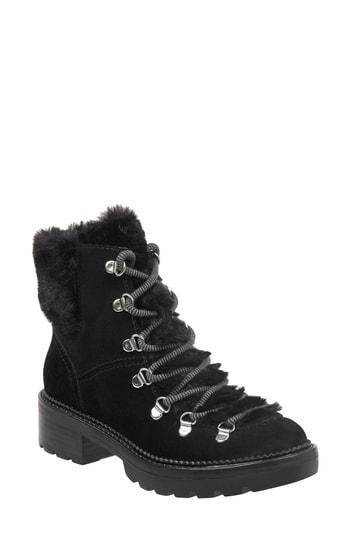 Women's Marc Fisher Ltd Capell Genuine Shearling Cuff Lace-up Boot M - Black