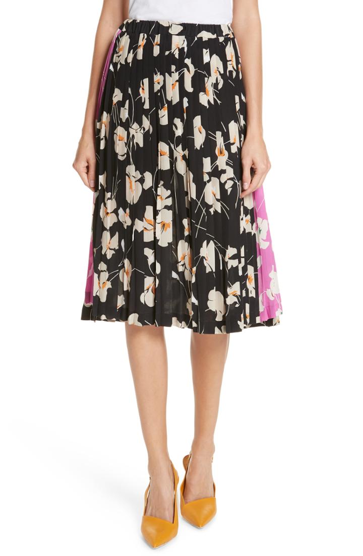 Women's N Degree21 Contrast Panel Floral Print Silk Skirt Us / 42 It - Black