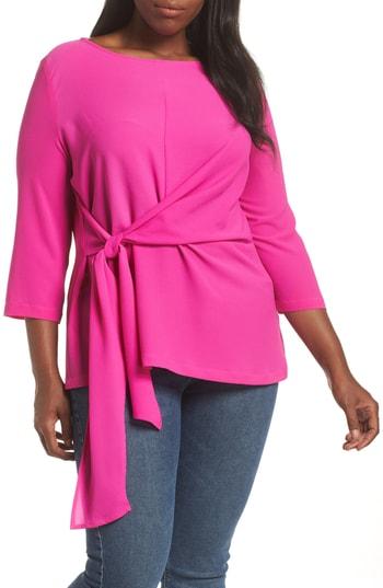 Petite Women's Gibson Tie Front Crepe Top P - Pink
