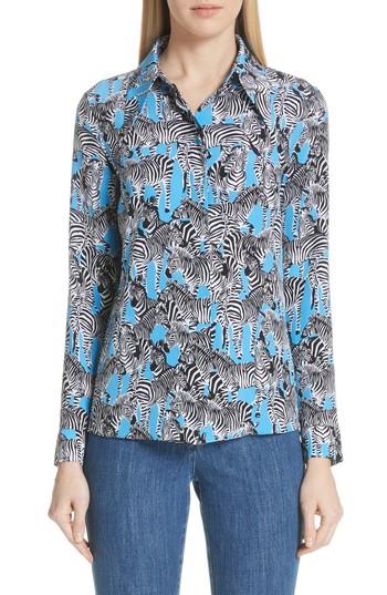 Women's Michael Kors Zebra Print Crepe De Chine Blouse - Blue