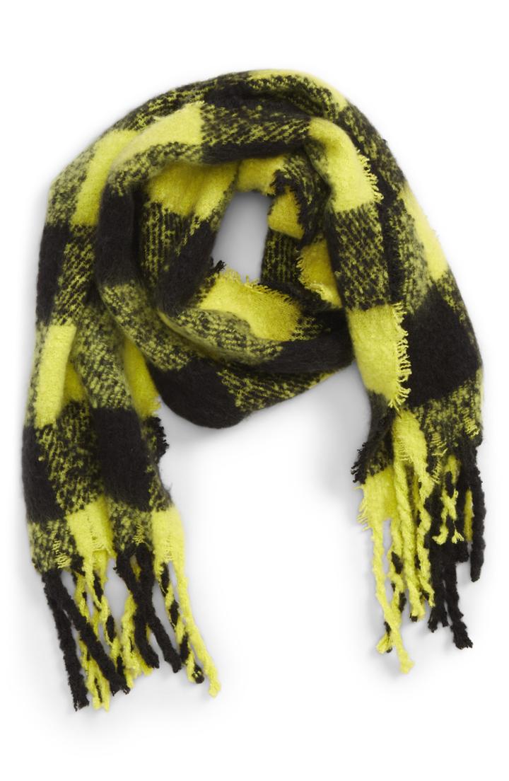 Women's Emanuel Geraldo Neon Buffalo Check Scarf, Size - Green