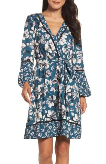 Women's Eliza J Print Bell Sleeve Faux Wrap Dress