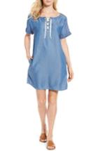 Petite Women's Caslon Lace-up Shift Dress, Size P - Blue