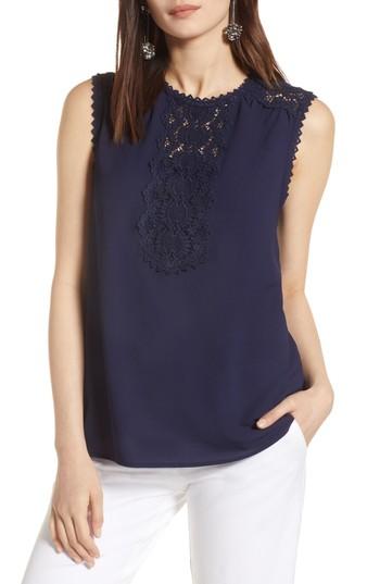 Women's Halogen Lace Detail Stretch Crepe Tank Top - Blue