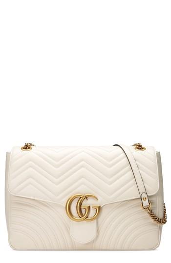 Gucci Gg Large Marmont 2.0 Matelasse Leather Shoulder Bag - White