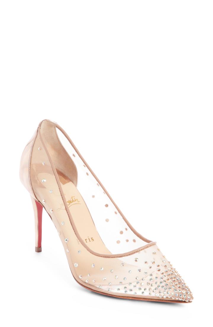 Women's Christian Louboutin Follies Jeweled Pump Us / 40eu - Beige