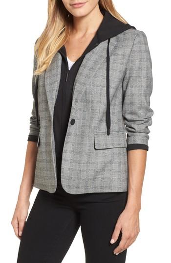 Women's Kenneth Cole New York Menswear Removable Hood Plaid Blazer