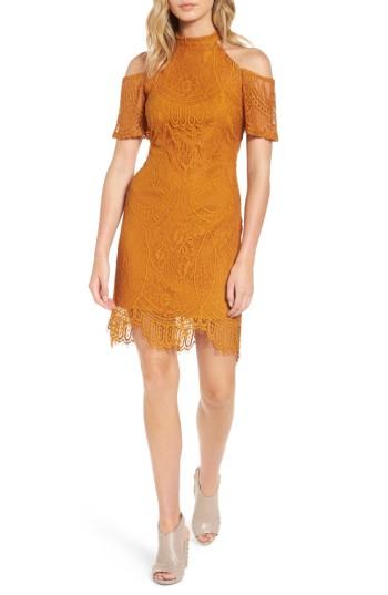 Women's Love, Fire Lace Cold Shoulder Dress - Brown