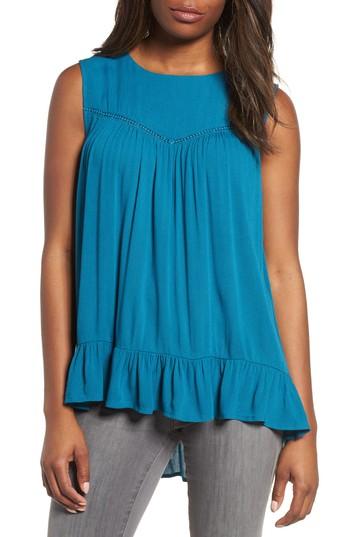 Women's Caslon Ruffle Hem Gauze Tank - Blue/green