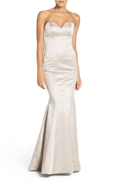 Women's Hayley Paige Occasions Strapless Satin Trumpet Gown - White