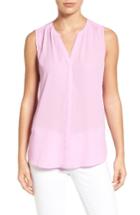 Petite Women's Nydj Print Pleat Back Sleeveless Split Neck Blouse P - Pink