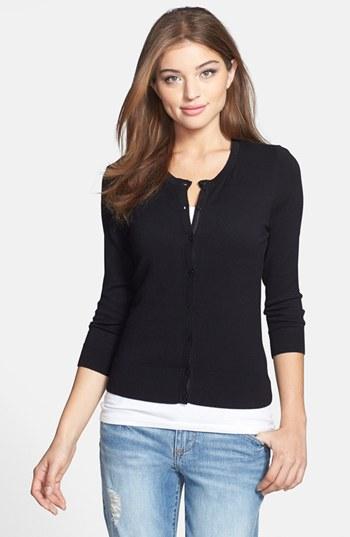 Women's Halogen Three Quarter Sleeve Cardigan - Black