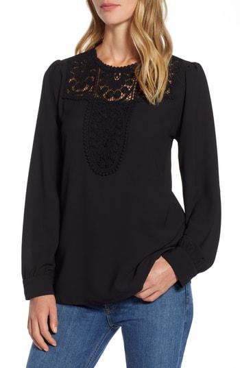 Women's Halogen Lace & Crepe Blouse - Black