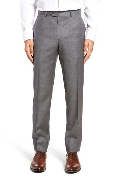 Men's Strong Suit Dagger Flat Front Solid Wool Trousers R - Grey