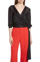 Women's Alice + Olivia Dyanna Wrap Front Blouson Silk Top - Black