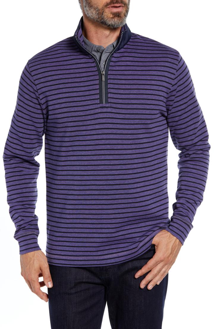 Men's Bugatchi Mock Neck Half Zip Pullover - Purple