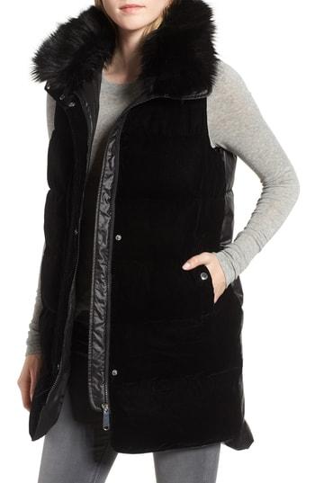 Women's Sam Edelman Velvet Front Vest With Faux Fur Collar - Black