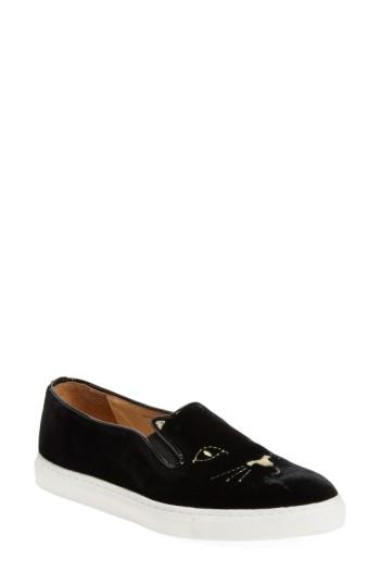 Women's Charlotte Olympia Cool Cats Slip-on Sneaker Eu - Black