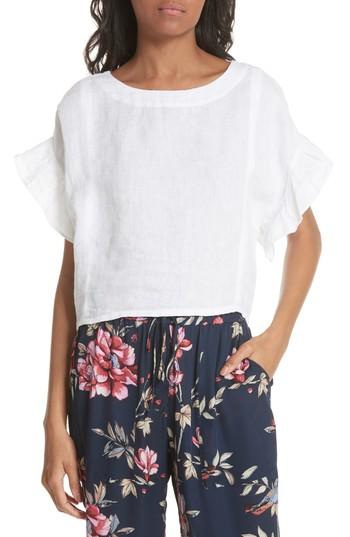 Women's Joie Febronia Ruffle Sleeve Linen Crop Top, Size - White