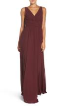 Women's Amsale 'justine' Double V-neck Chiffon Gown - Red