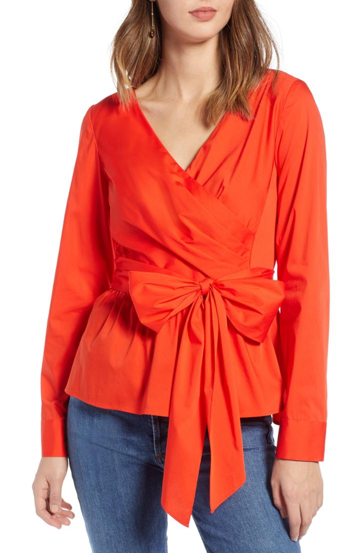 Women's 1901 Faux Wrap Top, Size P - Red