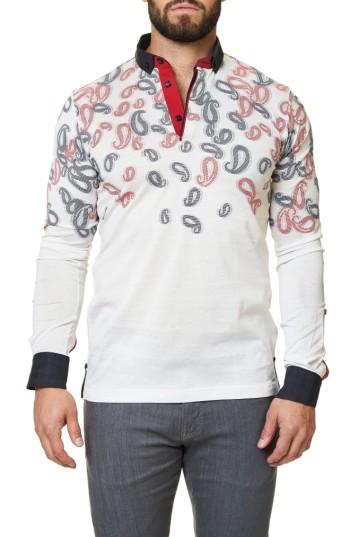 Men's Maceoo Paisley Long Sleeve Polo (s) - White