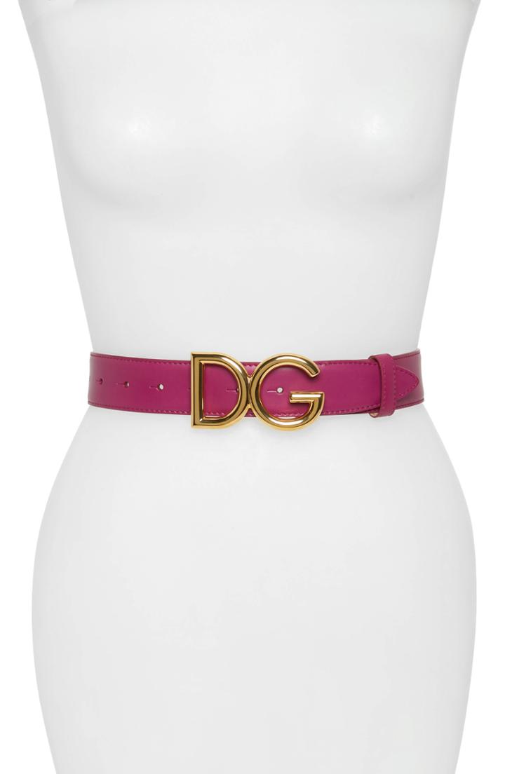 Women's Dolce & Gabbana Family Lux Metal Logo Buckle Leather Belt