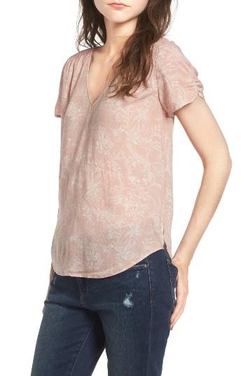 Women's Hinge Print V-neck Blouse, Size - Pink