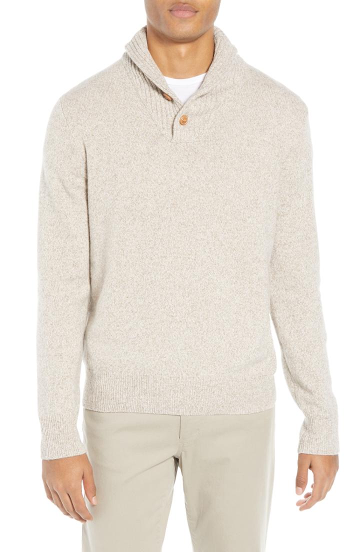 Men's J.crew Rugged Merino Wool Blend Shawl Collar Pullover - Beige