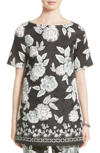 Women's St. John Collection Textured Floral Print Tunic - Black