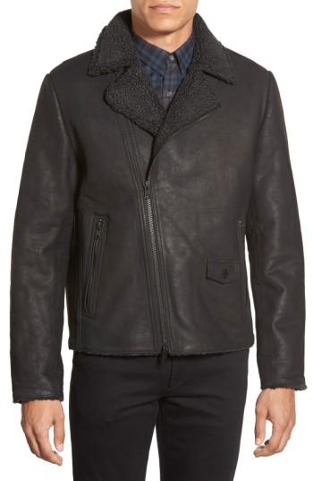 Men's Vince Camuto Leather Moto Jacket With Faux Shearling Lining - Black