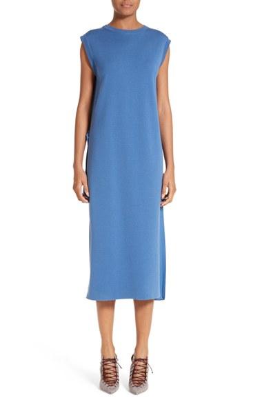Women's Adam Lippes Pleated Back Merino & Chiffon Dress - Blue