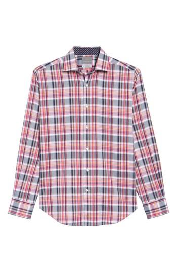 Men's Thomas Dean Regular Fit Plaid Sport Shirt, Size - Red