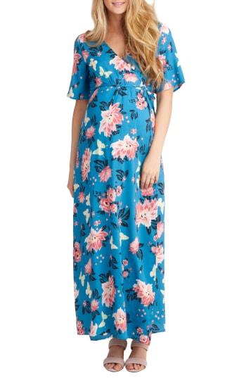 Women's Nom Maternity Landon Maxi Wrap Maternity/nursing Dress - Blue