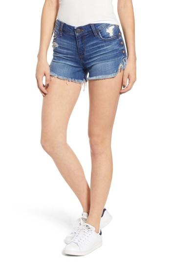 Women's Sts Blue Frayed Tulip Hem Distressed Denim Shorts - Blue