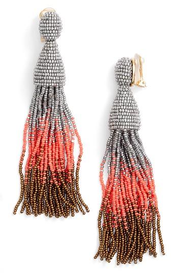 Women's Oscar De La Renta Ombre Long Tassel Clip Earrings