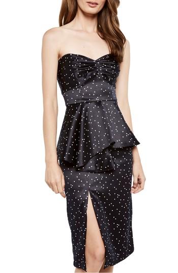 Women's Bardot Spot Print Strapless Peplum Dress - Blue
