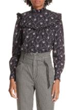 Women's La Vie Rebecca Taylor Ruffle Trim Back Button Blouse - Black