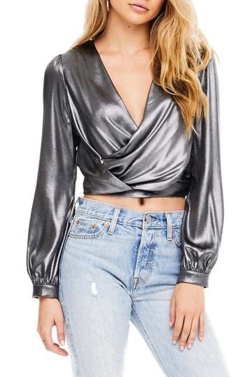 Women's Astr The Label Langley Surplice Crop Top - Grey