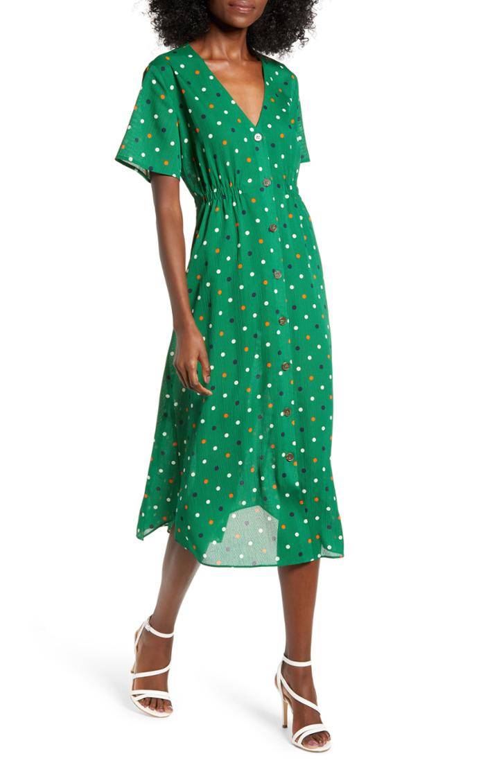 Women's All In Favor Dot Button Front Midi Dress - Green