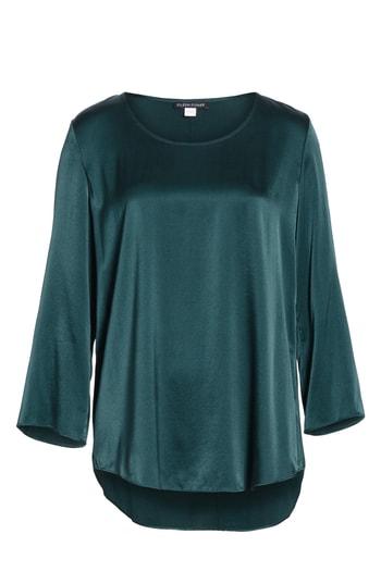 Women's Eileen Fisher Bracelet Sleeve Stretch Silk Top - Green