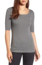 Petite Women's Caslon Ballet Neck Cotton & Modal Knit Elbow Sleeve Tee - Grey