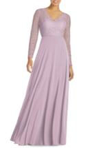 Women's Dessy Collection Long Sleeve Lace & Chiffon Gown - Pink