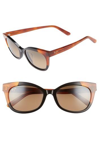 Women's Maui Jim Ilima 53mm Polarizedplus2 Cat Eye Sunglasses - Gloss Black/ Bourbon Tortoise