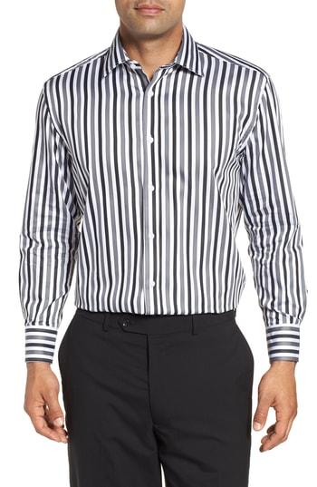 Men's English Laundry Regular Fit Stripe Dress Shirt - 34/35 - Black