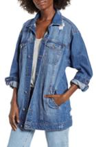Women's Bp. Distressed Longline Denim Jacket, Size - Blue