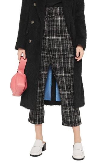 Women's Topshop Neppy Checked Paperbag Trousers Us (fits Like 0) - Black